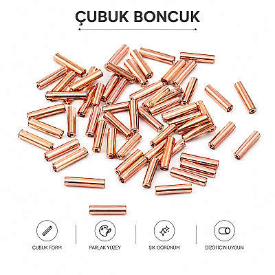 20 mm Metal Görünümlü Çubuk Boncuk – Takı Yapımı İçin Parlak Silindir Ara Boncuk (1)