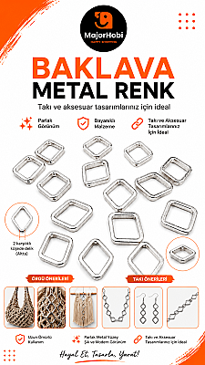 28 mm Baklava Metal Renk Çerçeve Boncuk 25'li Paket – Makrome ve Takı Yapım Aparatı