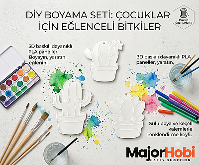 3'lü Kaktüs Boyama Paneli Seti 8-10 cm | Boyanabilir Dekoratif Figür