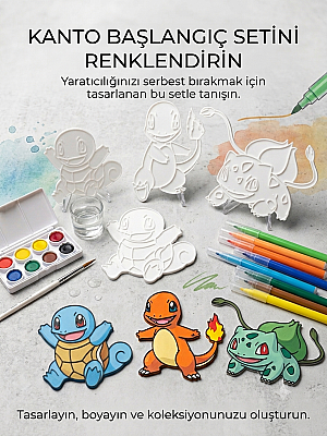 3'lü Pokemon Boyama Paneli Seti 12 cm | Boyanabilir Duvar ve Masa Süsü
