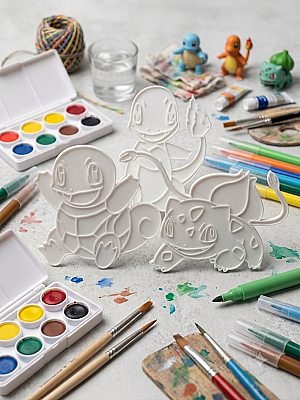 3'lü Pokemon Boyama Paneli Seti 12 cm | Boyanabilir Duvar ve Masa Süsü - 3