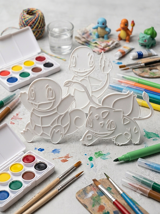 3'lü Pokemon Boyama Paneli Seti 12 cm | Boyanabilir Duvar ve Masa Süsü - 3