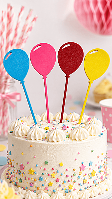 4’lü Balon Pasta Süsü 17 cm | Doğum Günü ve Özel Günler İçin Renkli Pasta Dekoru (1)