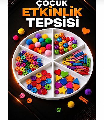 6 Bölmeli Duyusal Oyun ve Aktivite Tepsisi - Montessori Eğitici Materyal (Beyaz) - 3