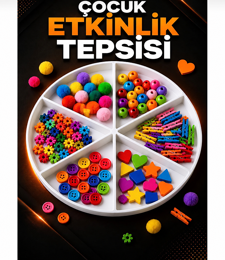 6 Bölmeli Duyusal Oyun ve Aktivite Tepsisi - Montessori Eğitici Materyal (Beyaz) - 3