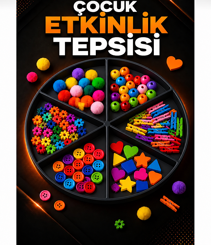 6 Bölmeli Duyusal Oyun ve Aktivite Tepsisi - Montessori Eğitici Materyal (Siyah) - 3