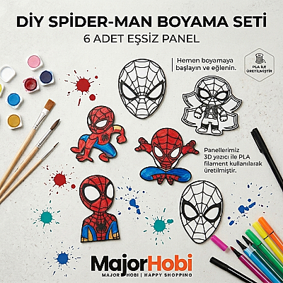6'lı Örümcek Adam Boyama Paneli Seti 9 cm | Boyanabilir Dekoratif Figür