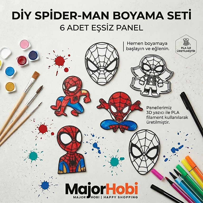 6'lı Örümcek Adam Boyama Paneli Seti 9 cm | Boyanabilir Dekoratif Figür - 1