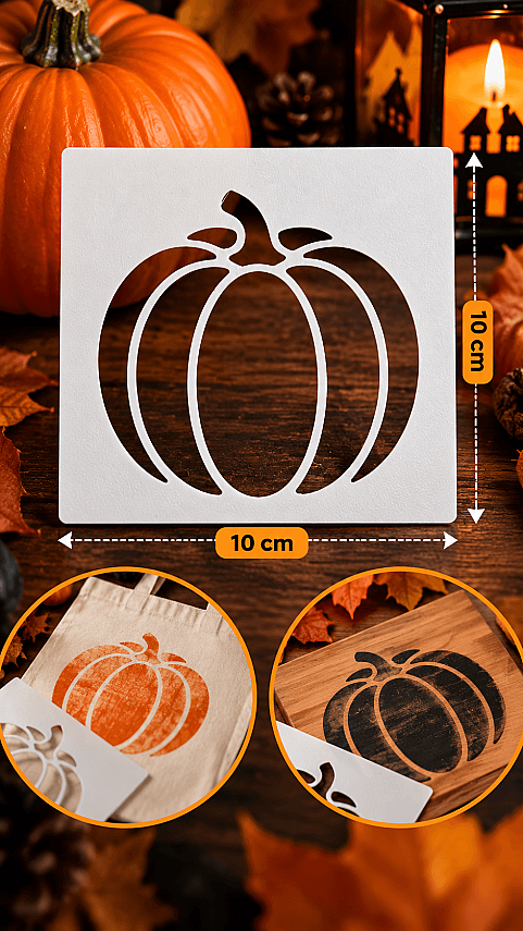 Balkabağı Stencil Şablon 10x10 cm – Halloween Sonbahar Boyama ve Dekorasyon Şablonu - 2