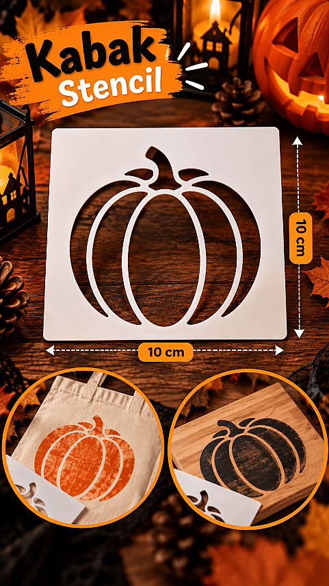 Balkabağı Stencil Şablon 10x10 cm – Halloween Sonbahar Boyama ve Dekorasyon Şablonu - 1