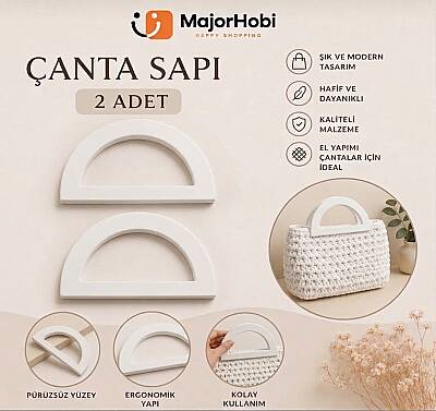 Çanta Sapı 2'li Set Örgü ve Tığ İşi Çanta Sapı 14x8 cm Beyaz
