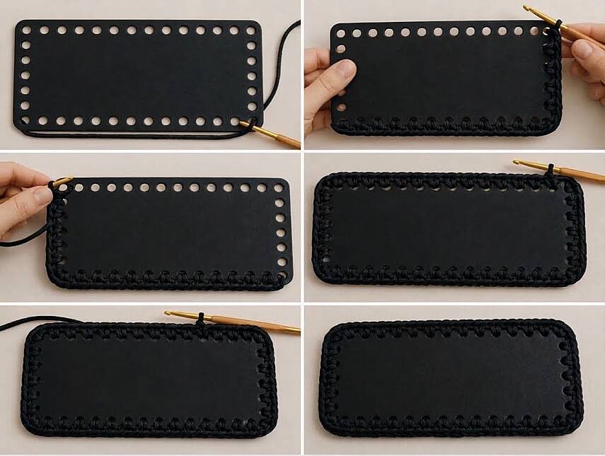 Çanta Yapım Seti Dikdörtgen Çanta Tabanı ve 2 Adet Çanta Sapı 20x11 cm Siyah - 1