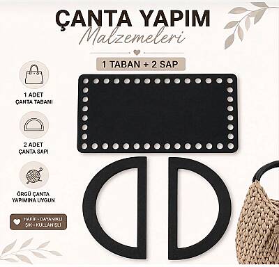 Çanta Yapım Seti Dikdörtgen Çanta Tabanı ve 2 Adet Çanta Sapı 20x11 cm Siyah (1)