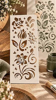 Çiçek Desenli Dekoratif Stencil Şablonu 6,5x15 cm – Boyama ve Hobi Şablonu - 3
