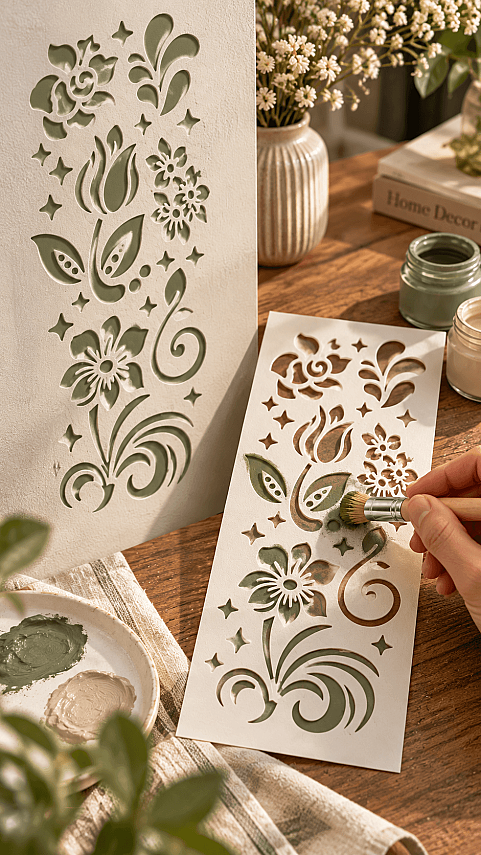 Çiçek Desenli Dekoratif Stencil Şablonu 6,5x15 cm – Boyama ve Hobi Şablonu - 4