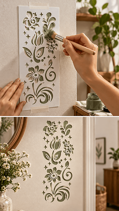 Çiçek Desenli Dekoratif Stencil Şablonu 6,5x15 cm – Boyama ve Hobi Şablonu - 2
