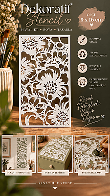 Çiçek Desenli Stencil Şablonu 9x16 cm – Dekoratif Boyama ve Mobilya Şablonu