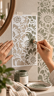 Çiçek Desenli Stencil Şablonu 9x16 cm – Dekoratif Boyama ve Mobilya Şablonu (1)