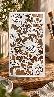 Çiçek Desenli Stencil Şablonu 9x16 cm – Dekoratif Boyama ve Mobilya Şablonu - 3