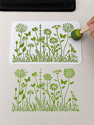 Çiçek ve Kelebek Desenli Stencil Şablon | Dekoratif Boyama Kalıbı