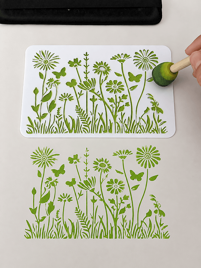 Çiçek ve Kelebek Desenli Stencil Şablon | Dekoratif Boyama Kalıbı - 1
