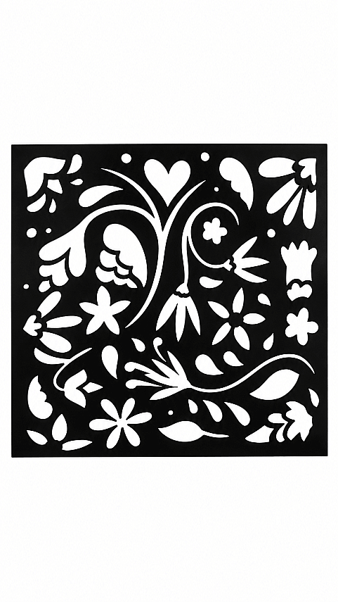 Çiçek ve Yaprak Desenli Stencil Şablonu 18x18 cm – Dekoratif Boyama Şablonu - 3