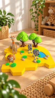 Duyusal Safari Oyun Seti 47 Parça 4 Kıta Hayvan Figürlü Montessori Eğitici Oyun 45x45 cm - 7