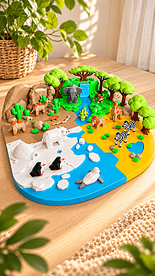 Duyusal Safari Oyun Seti 47 Parça 4 Kıta Hayvan Figürlü Montessori Eğitici Oyun 45x45 cm - 3