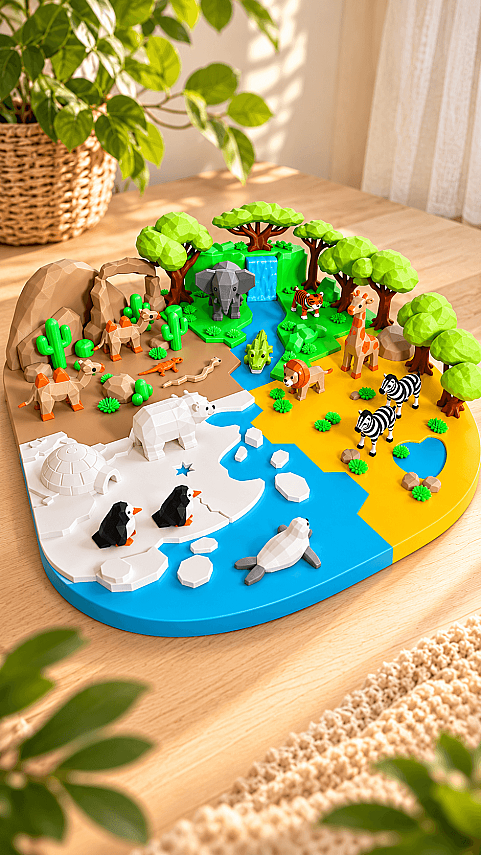 Duyusal Safari Oyun Seti 47 Parça 4 Kıta Hayvan Figürlü Montessori Eğitici Oyun 45x45 cm - 3