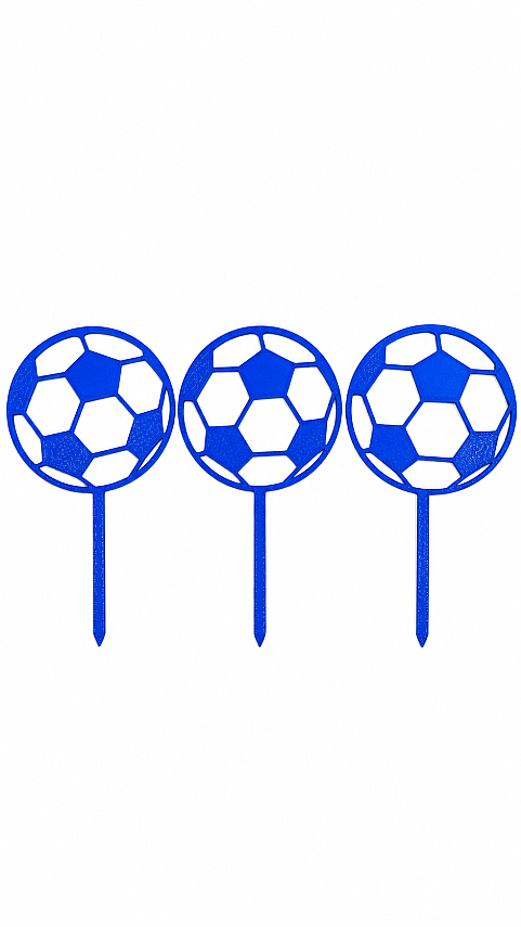 Futbol Topu Pasta Süsü 3’lü Set – Doğum Günü Cake Topper 16x10 cm - Mavi - 2