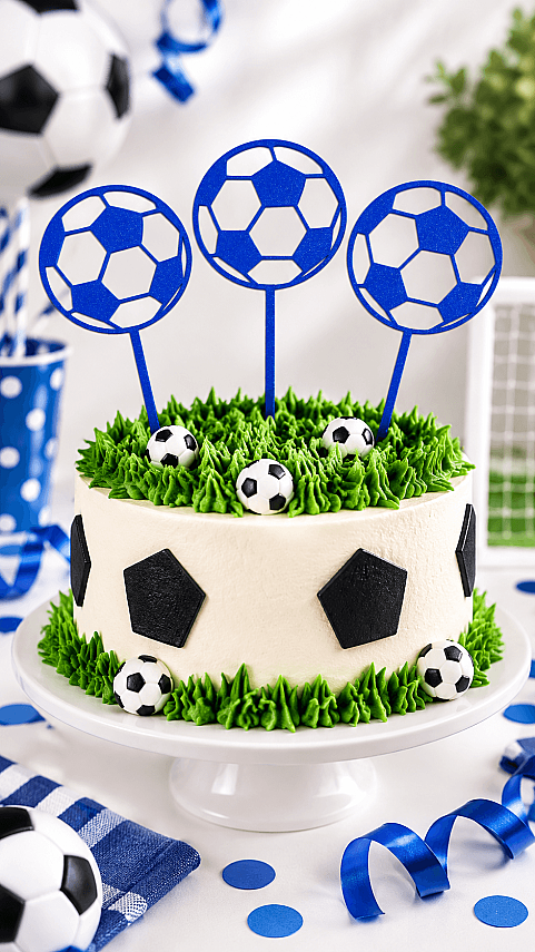Futbol Topu Pasta Süsü 3’lü Set – Doğum Günü Cake Topper 16x10 cm - Mavi - 3
