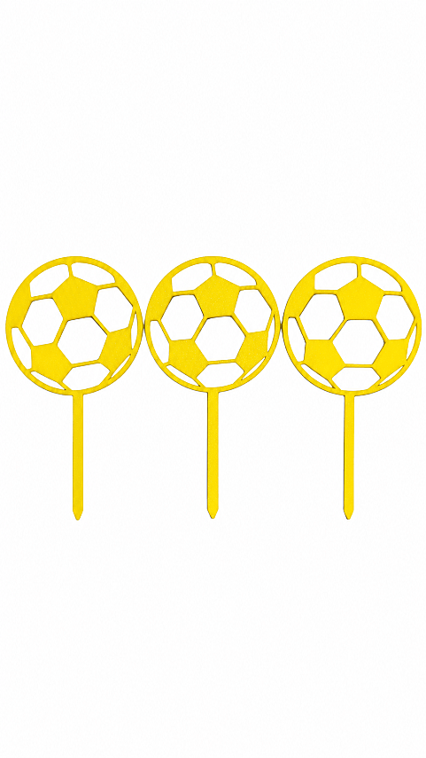 Futbol Topu Pasta Süsü 3’lü Set – Doğum Günü Cake Topper 16x10 cm - Sarı - 2