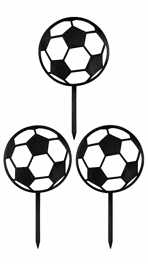 Futbol Topu Pasta Süsü 3’lü Set – Doğum Günü Cake Topper 16x10 cm - Siyah - 2