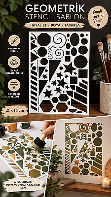 Geometrik Desen Stencil Şablonu 21x15 cm – Duvar ve Hobi Boyama Şablonu