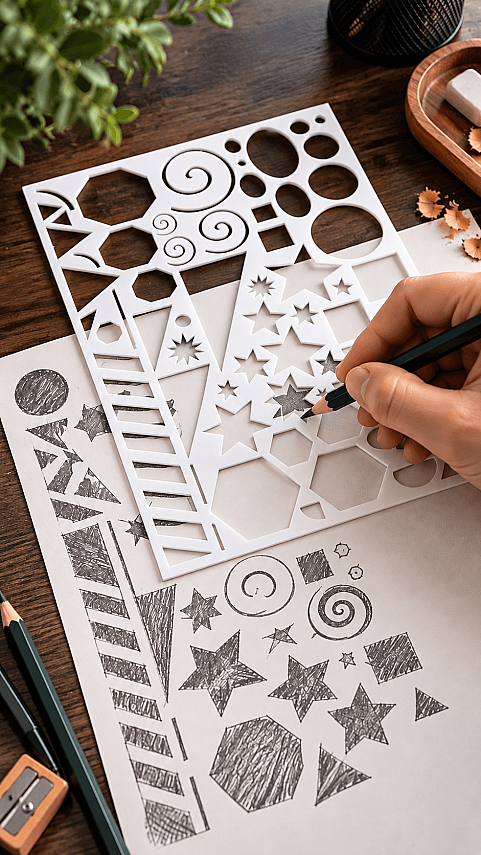 Geometrik Desen Stencil Şablonu 21x15 cm – Duvar ve Hobi Boyama Şablonu - 2