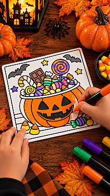 Halloween Balkabağı Boyama Kartı 15x15 cm 3D Baskı Kabartmalı Cadılar Bayramı Etkinliği (1)