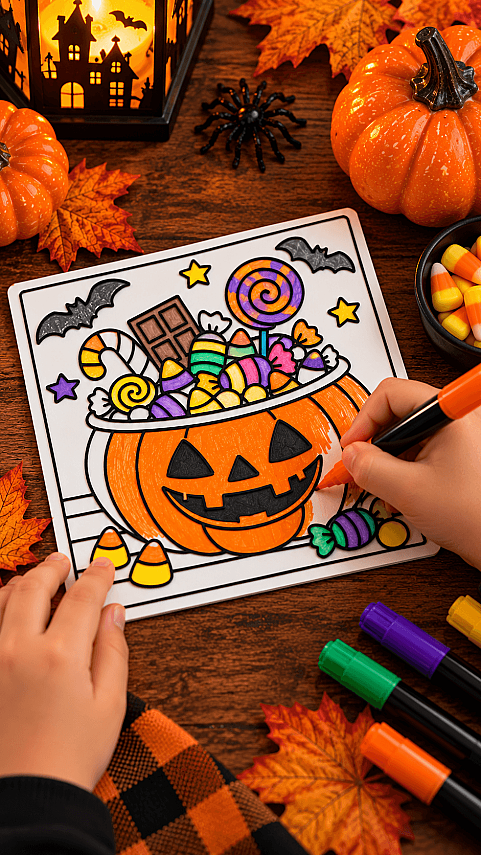 Halloween Balkabağı Boyama Kartı 15x15 cm 3D Baskı Kabartmalı Cadılar Bayramı Etkinliği - 2