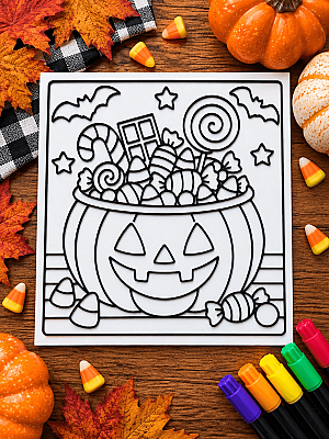 Halloween Balkabağı Boyama Kartı 15x15 cm 3D Baskı Kabartmalı Cadılar Bayramı Etkinliği - 3