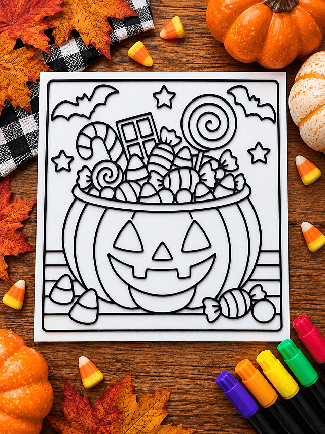 Halloween Balkabağı Boyama Kartı 15x15 cm 3D Baskı Kabartmalı Cadılar Bayramı Etkinliği - 3