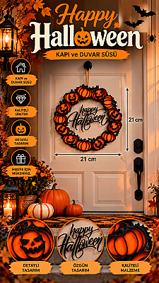 Halloween Balkabağı Kapı ve Duvar Süsü 21 cm Happy Halloween Dekoratif Süs