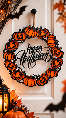 Halloween Balkabağı Kapı ve Duvar Süsü 21 cm Happy Halloween Dekoratif Süs - 3