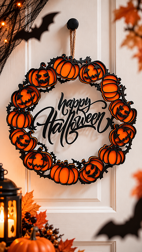 Halloween Balkabağı Kapı ve Duvar Süsü 21 cm Happy Halloween Dekoratif Süs - 3