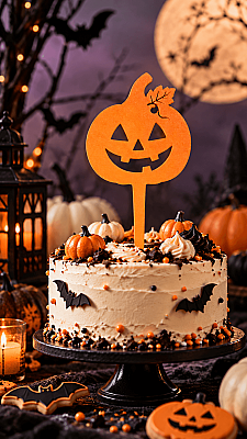Halloween Balkabağı Pasta Süsü 16x17 cm – Cadılar Bayramı Pumpkin Cake Topper (1)