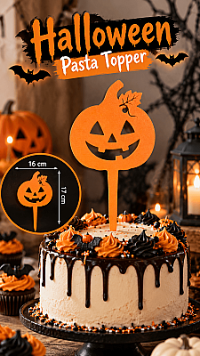Halloween Balkabağı Pasta Süsü 16x17 cm – Cadılar Bayramı Pumpkin Cake Topper