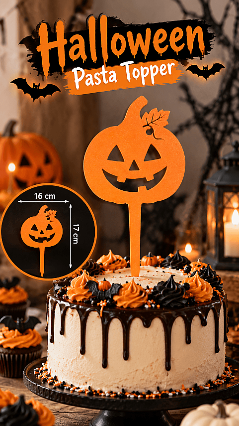 Halloween Balkabağı Pasta Süsü 16x17 cm – Cadılar Bayramı Pumpkin Cake Topper - 1