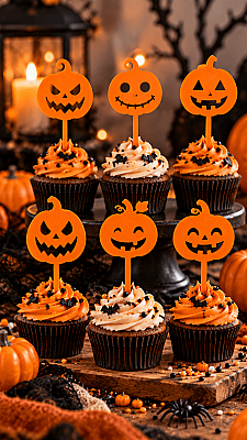 Halloween Balkabağı Pasta ve Cupcake Süsü 5,5x14,5 cm – Dekoratif Topper (1)