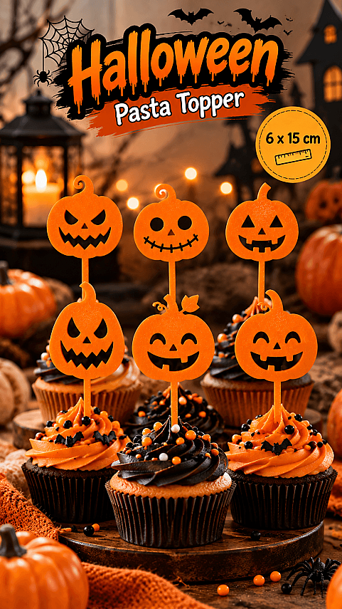 Halloween Balkabağı Pasta ve Cupcake Süsü 5,5x14,5 cm – Dekoratif Topper - 1