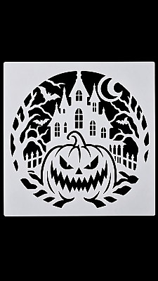 Halloween Balkabağı ve Perili Ev Stencil Şablon 20x20 cm – Boyama Dekorasyon Şablonu - 3