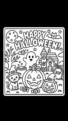 Halloween Boyama Kartı 15x15 cm | 3D Baskı Kabartmalı Boyama Etkinliği Cadılar Bayramı - 4