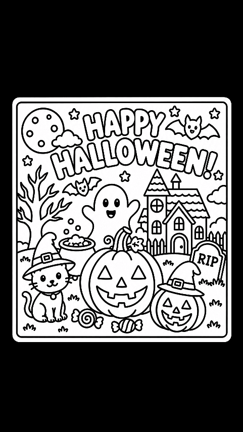Halloween Boyama Kartı 15x15 cm | 3D Baskı Kabartmalı Boyama Etkinliği Cadılar Bayramı - 4